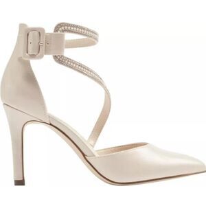 CTW Beige Rhinstone Straps w/ Buckle High Heel Wedding Shoes Pointy Toe Pumps